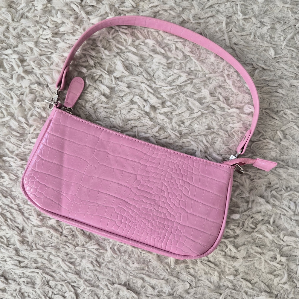 Pastel Pink Crocodile Embossed Baguette Bag – Y2K Coquette Aesthetic